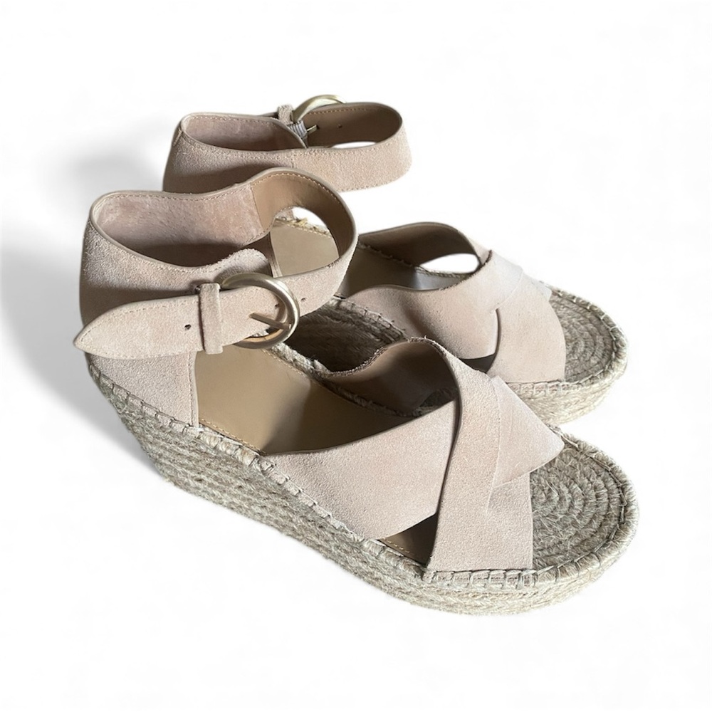 Marc Fisher Amari Espadrille Wedge Sandal Size l0M‎ Light Taupe Suede Nautical
